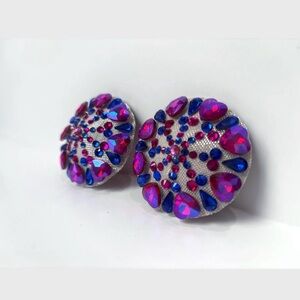 Elegant Pink and Blue Stud Earrings